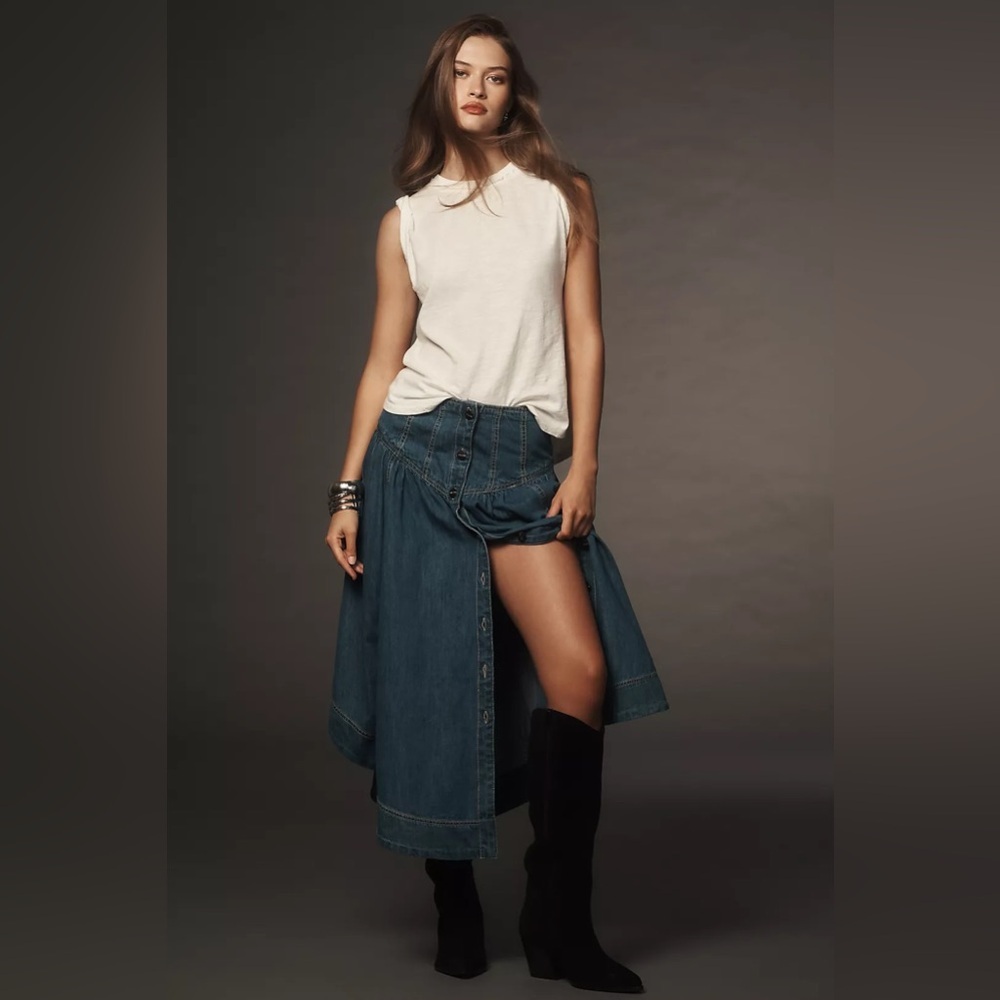 Anthropologie Blue Asymmetrical Midi Skirt for Night Out